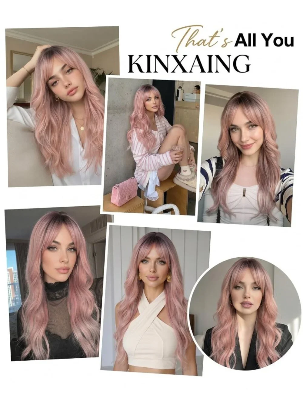 Women's Pink 26 Inch Long Layered Heat Resistant Synthetic Wavy Hair Wigs